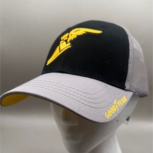 Goodyear Trucker Hat Winged Foot Logo Snapback Mesh Black Gray Yellow Mens OSFA